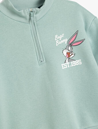 Bugs Bunny Sweat Lisanslı Uzun Kollu Dik Yaka Şardonlu