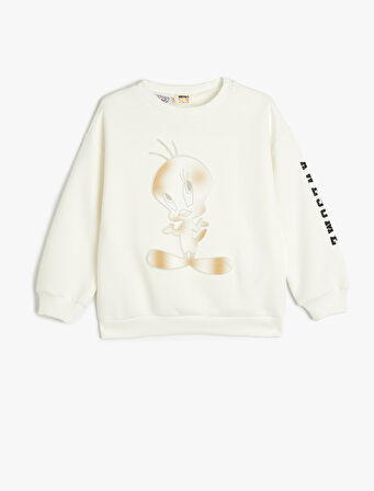 Tweety Sweatshirt Lisanslı Bisiklet Yaka Uzun Kollu Şardonlu 