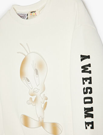 Tweety Sweatshirt Lisanslı Bisiklet Yaka Uzun Kollu Şardonlu 
