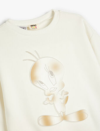 Tweety Sweatshirt Lisanslı Bisiklet Yaka Uzun Kollu Şardonlu 