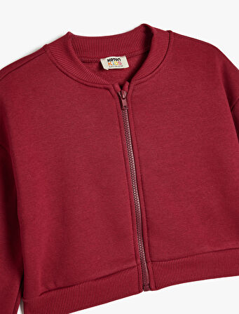 Fermuarlı Sweatshirt Uzun Kollu Yuvarlak Yaka Şardonlu