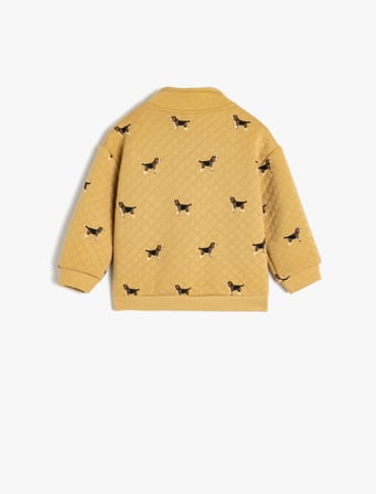 Yarım Fermuar Detaylı Köpek Desenli Uzun Kollu Kapitone Sweatshirt