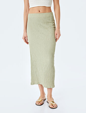 Slim Fit Dokulu Drape Detaylı Yüksek Bel Kalem Etek