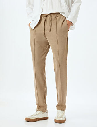 Beli Bağcıklı Viskon Karışımlı Cepli Dikiş Detaylı Chino Eşofman Pantolon