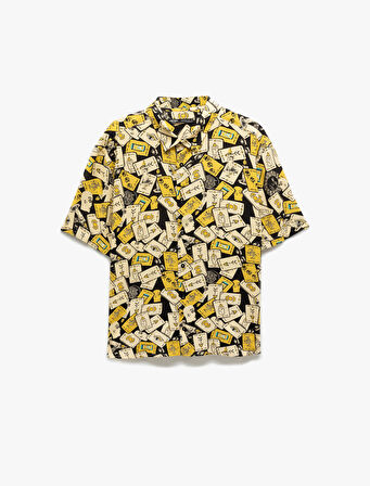 Düğmeli Viskon Regular Fit Kısa Kollu Desenli Gömlek