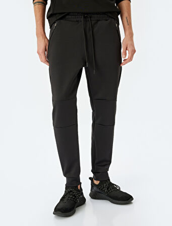 Beli Bağcıklı Fermuarlı Cepli Dikiş Detaylı Jogger Spor Eşofman Altı