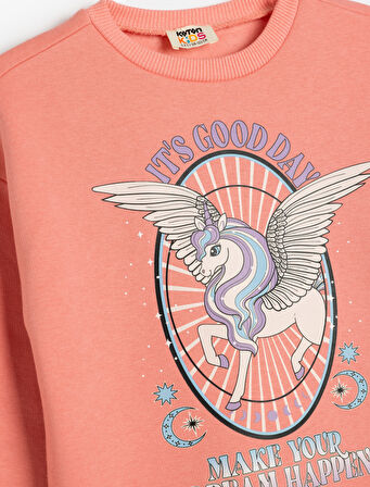 Sweatshirt Unicorn Baskılı Uzun Kollu Bisiklet Yaka Şardonlu 
