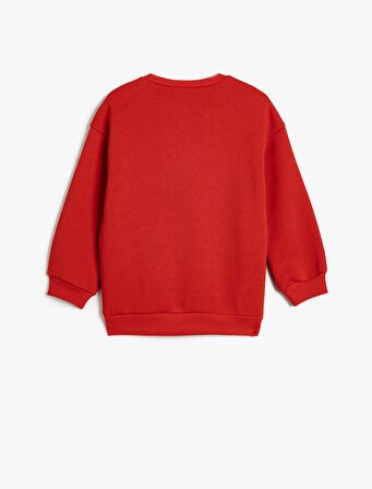 Sweatshirt Ayıcık Baskılı Uzun Kollu Bisiklet Yaka Şardonlu
