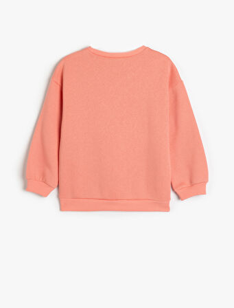 Sweatshirt Kedi Baskılı Uzun Kollu Bisiklet Yaka Şardonlu