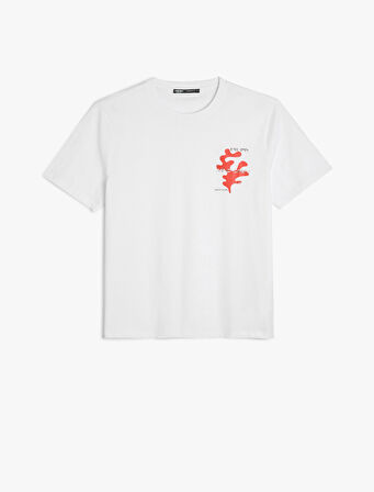 Kısa Kollu Bisiklet Yaka Regular Fit Pamuklu Minimal Baskılı Tişört