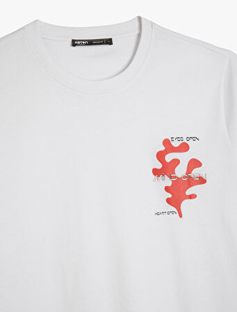 Kısa Kollu Bisiklet Yaka Regular Fit Pamuklu Minimal Baskılı Tişört