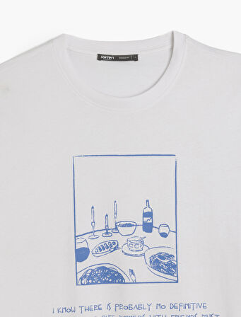 Kısa Kollu Pamuklu Regular Fit Bisiklet Yaka Baskılı Tişört