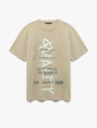 Bisiklet Yaka Regular Fit Kısa Kollu Pamuklu Slogan Baskılı Tişört