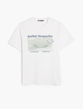 Kısa Kollu Regular Fit Bisiklet Yaka Pamuklu Baskılı Tişört