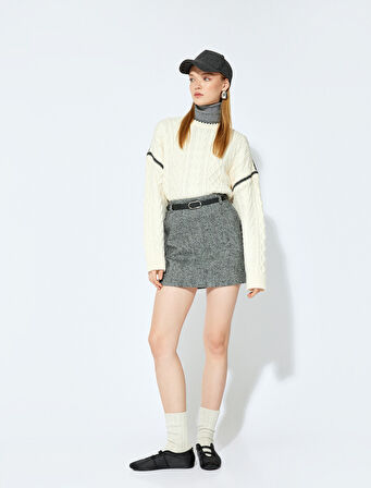 Koton X Şahika Ercümen - Yumuşak Dokulu Renk Kontrastlı Uzun Kollu Bisiklet Yaka Saç Örgü Kazak