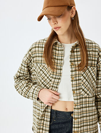 Klasik Yaka Cep Detaylı Düğmeli Ekoseli Oduncu Gömleği