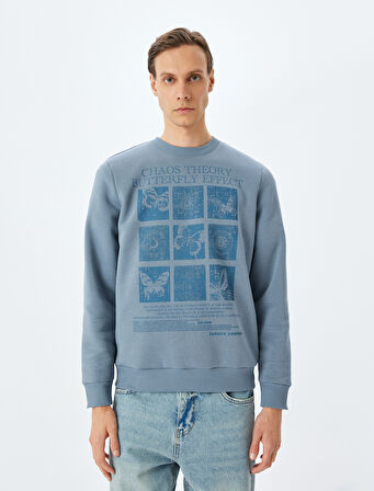Bisiklet Yaka Pamuk Karışımlı Şardonlu Kelebek Baskılı Sweatshirt