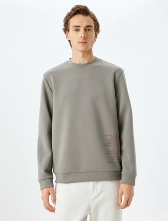Bisiklet Yaka Pamuk Karışımlı Atatürk Baskılı Sweatshirt