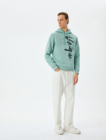 Uzun Kollu Pamuk Karışımlı Şardonlu Kapşonlu Baskılı Sweatshirt