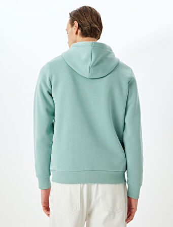 Uzun Kollu Pamuk Karışımlı Şardonlu Kapşonlu Baskılı Sweatshirt