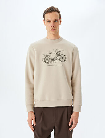 Bisiklet Yaka Pamuk Karışımlı Şardonlu Baskılı Sweatshirt