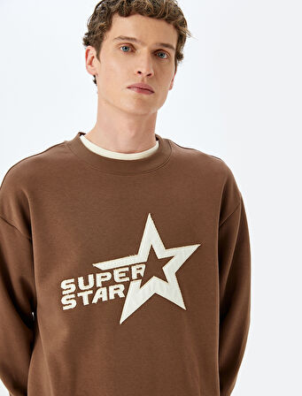 Bisiklet Yaka Oversize Pamuk Karışımlı Slogan Baskılı Sweatshirt