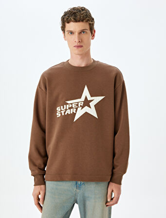 Bisiklet Yaka Oversize Pamuk Karışımlı Slogan Baskılı Sweatshirt