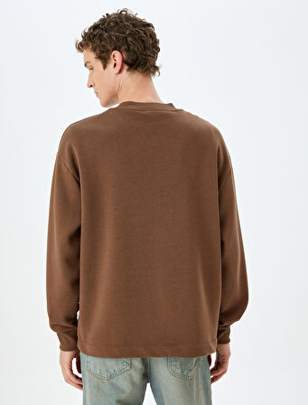 Bisiklet Yaka Oversize Pamuk Karışımlı Slogan Baskılı Sweatshirt