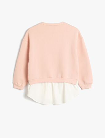 Bisiklet Yaka Uzun Kollu Köpek Baskılı Şardonlu Sweatshirt