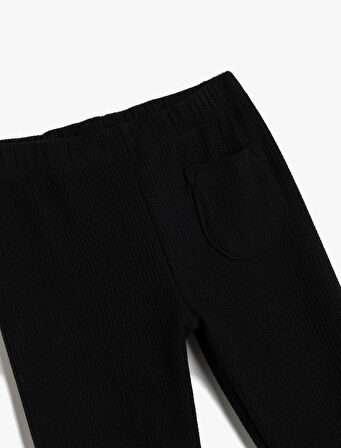 Tek Cep Detaylı Beli Lastikli Ribanalı Basic Tayt