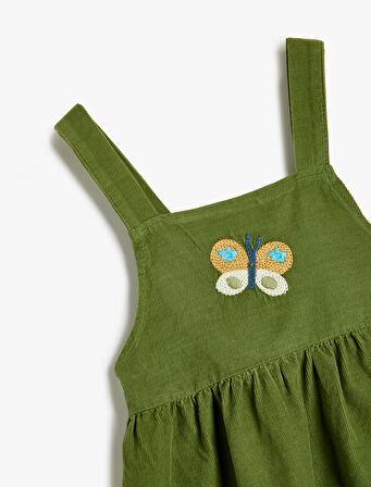 Kadife Salopet Elbise Fitilli İşleme Detaylı Pamuklu