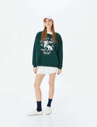 Polo Yaka Kolej Baskılı Şardonlu Oversize Sweatshirt