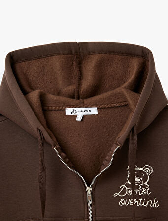 Arkası Baskılı Kanguru Cepli Kapüşonlu Şardonlu Fermuarlı Sweatshirt
