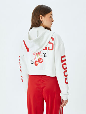 Arkası Baskılı Kapüşonlu Fermuarlı Cepli Sweatshirt
