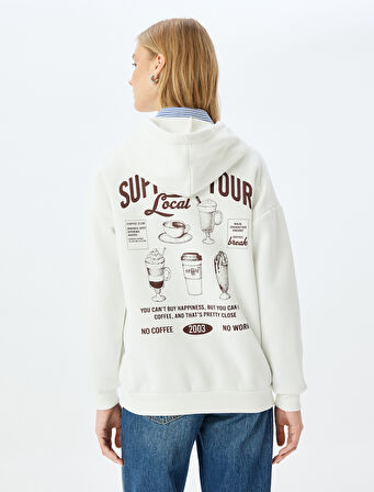 Arkası Baskılı Kapüşonlu Uzun Kollu Sweatshirt