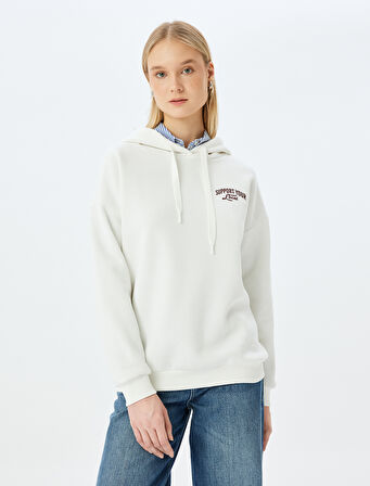 Arkası Baskılı Kapüşonlu Uzun Kollu Sweatshirt