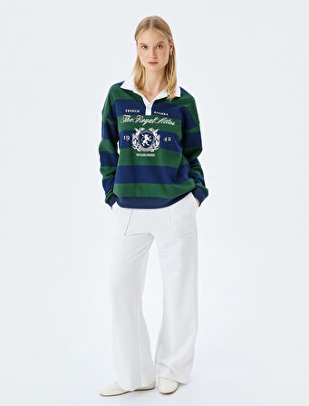 Gömlek Yaka Kolej Baskılı Renk Bloklu Şardonlu Sweatshirt
