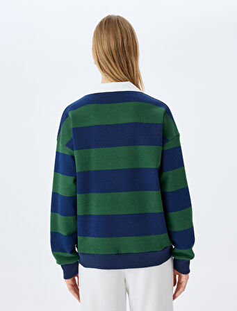 Gömlek Yaka Kolej Baskılı Renk Bloklu Şardonlu Sweatshirt
