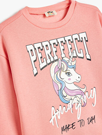 Sweatshirt Unicorn Baskılı Uzun Kollu Bisiklet Yaka Pamuk Karışımlı