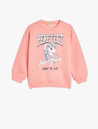 Sweatshirt Unicorn Baskılı Uzun Kollu Bisiklet Yaka Pamuk Karışımlı Şardonlu 
