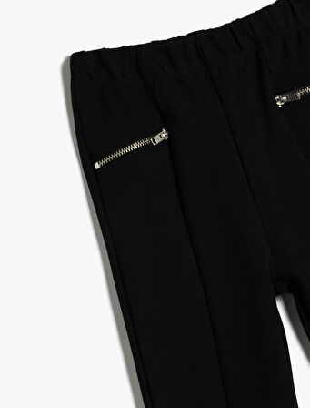 Fermuar Detaylı Beli Lastikli İspanyol Paça Pantolon