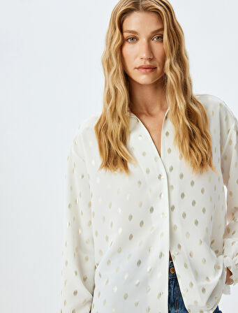 Parlak Puantiye Desenli Uzun Kollu Gömlek 