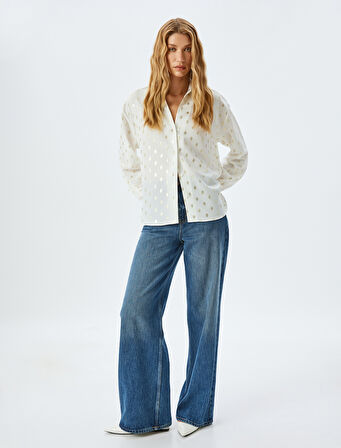 Parlak Puantiye Desenli Uzun Kollu Gömlek 