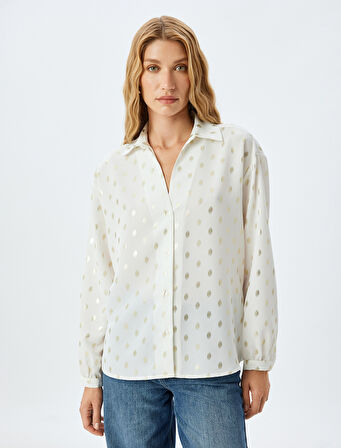 Parlak Puantiye Desenli Uzun Kollu Gömlek 