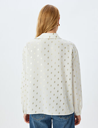 Parlak Puantiye Desenli Uzun Kollu Gömlek 