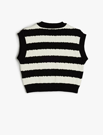 Çizgili Slim Fit Bisiklet Yaka Crop Süveter 