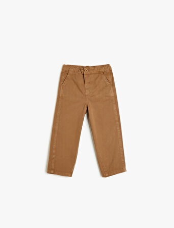 Kot Pantolon Beli Lastikli Pamuklu Cep Detaylı 