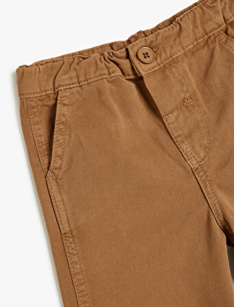 Kot Pantolon Beli Lastikli Pamuklu Cep Detaylı 