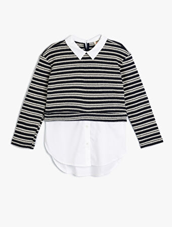 Gömlek Detaylı Sweatshirt Çift Kumaş Detaylı