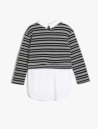 Gömlek Detaylı Sweatshirt Çift Kumaş Detaylı